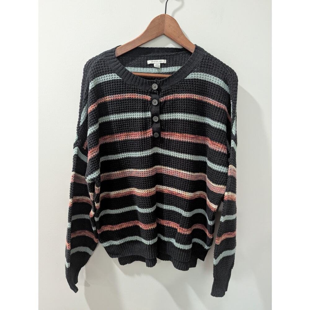 American Eagle Outfitters Striped Henley Sweater
